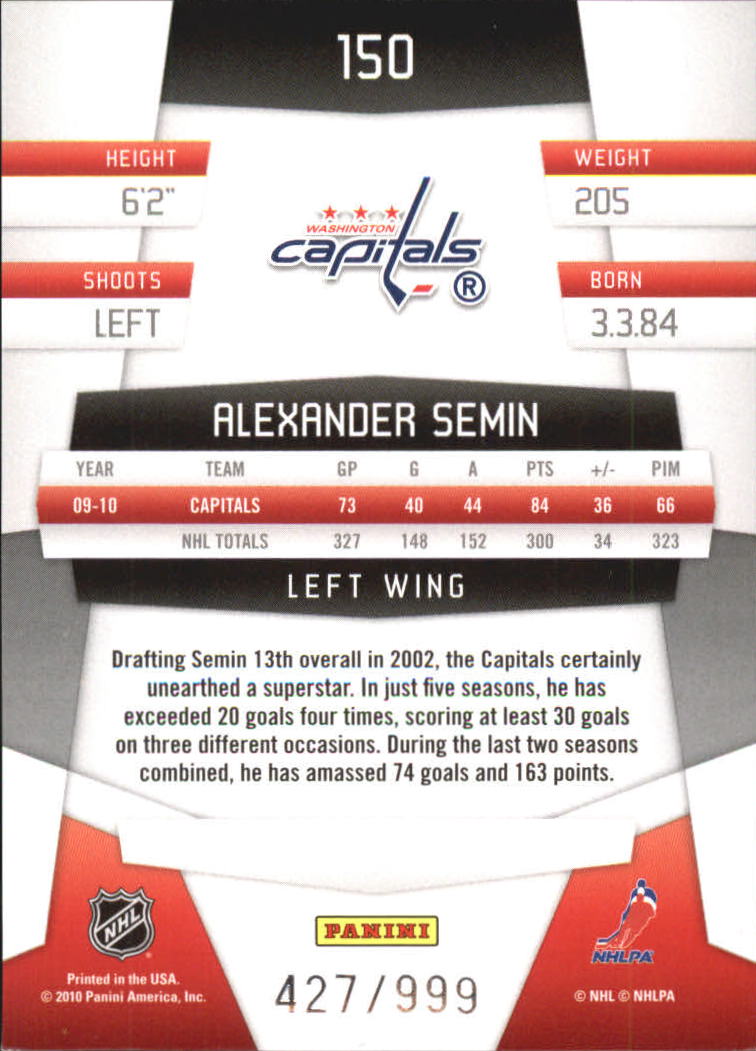 2010-11 Certified Platinum Red #150 Alexander Semin back image