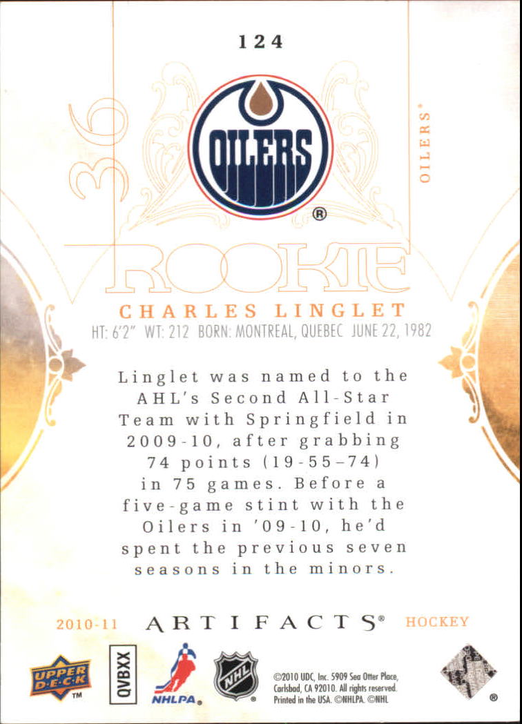 2010-11 Artifacts #124 Charles Linglet RC back image