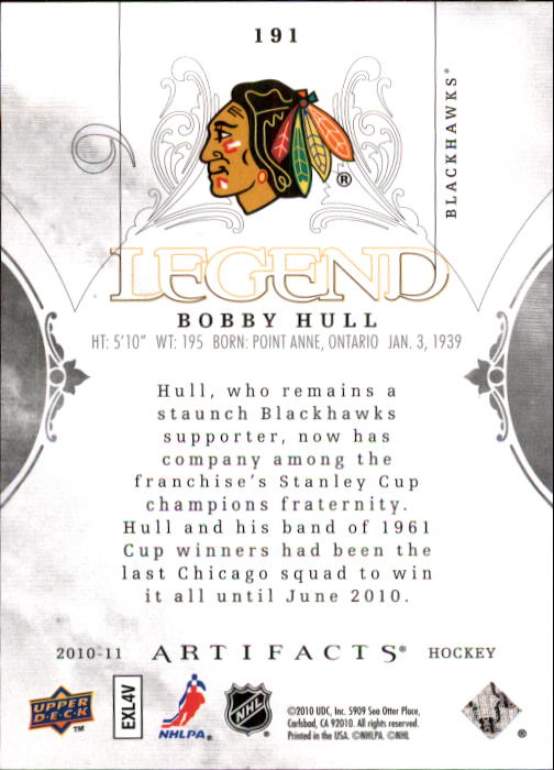 2010-11 Artifacts #191 Bobby Hull L back image