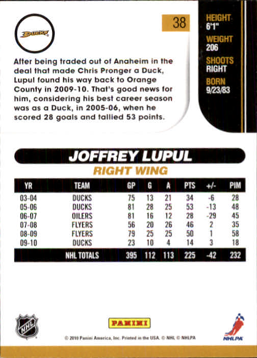 2010-11 Score #38 Joffrey Lupul back image