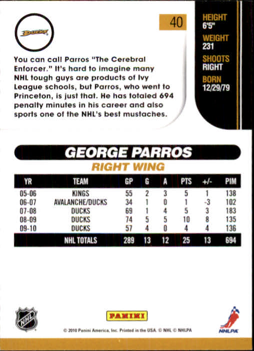 2010-11 Score #40 George Parros back image