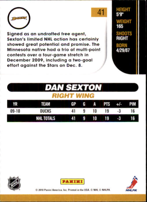 2010-11 Score #41 Dan Sexton back image