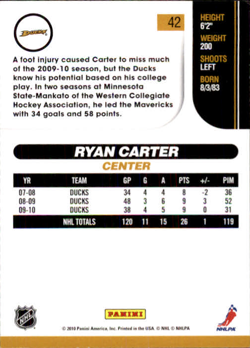 2010-11 Score #42 Ryan Carter back image