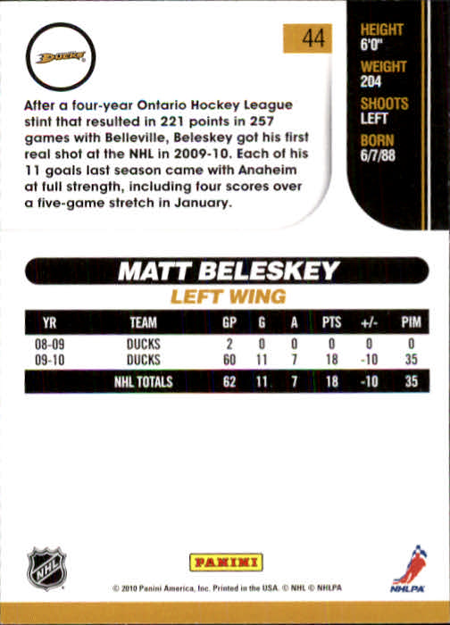 2010-11 Score #44 Matt Beleskey back image