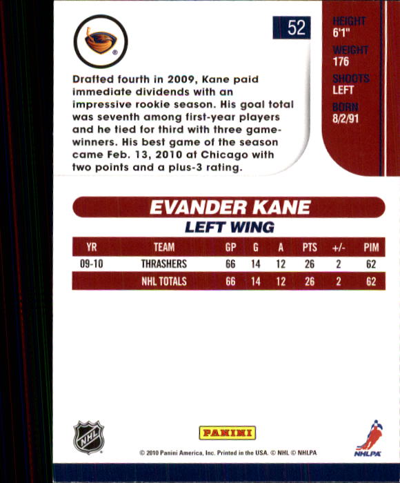 2010-11 Score #52 Evander Kane back image