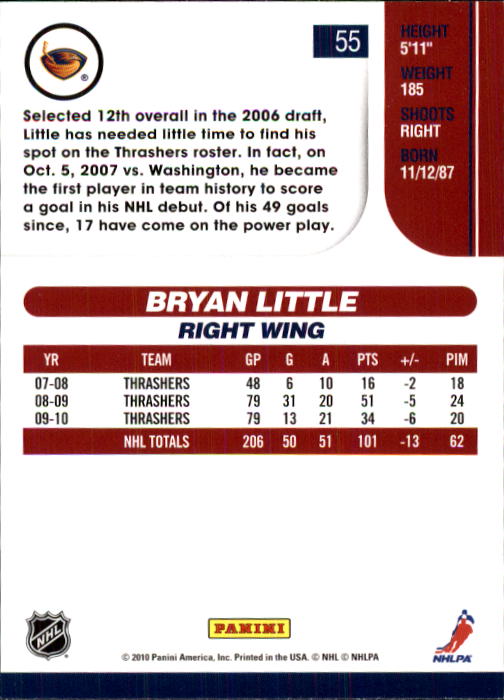 2010-11 Score #55 Bryan Little back image