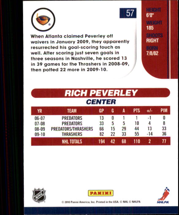 2010-11 Score #57 Rich Peverley back image