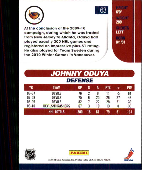 2010-11 Score #63 Johnny Oduya back image