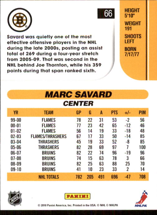 2010-11 Score #66 Marc Savard back image