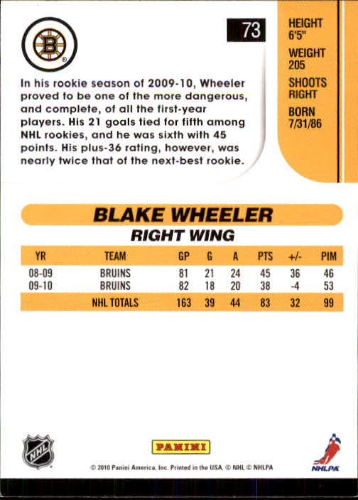 2010-11 Score #73 Blake Wheeler back image