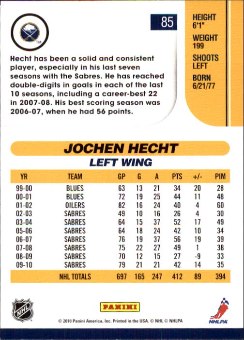 2010-11 Score #85 Jochen Hecht back image