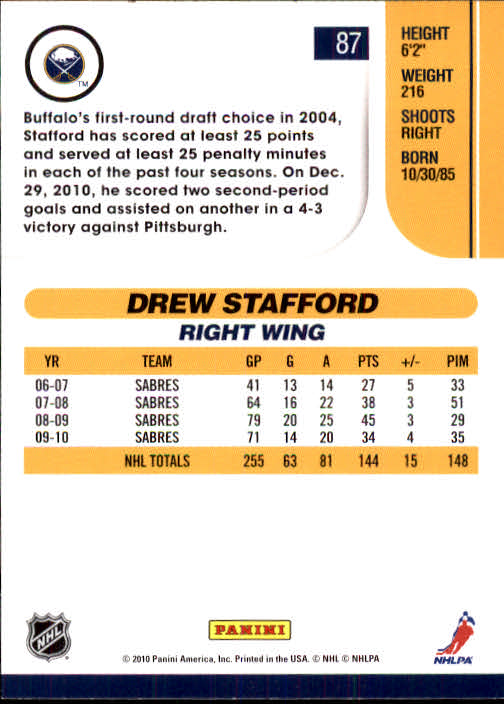 2010-11 Score #87 Drew Stafford back image