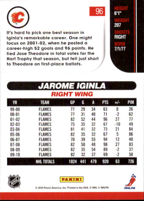 2010-11 Score #96 Jarome Iginla back image