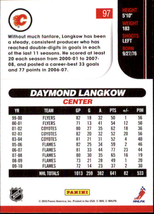 2010-11 Score #97 Daymond Langkow back image