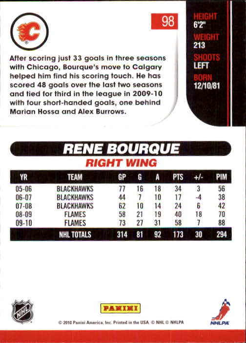 2010-11 Score #98 Rene Bourque back image