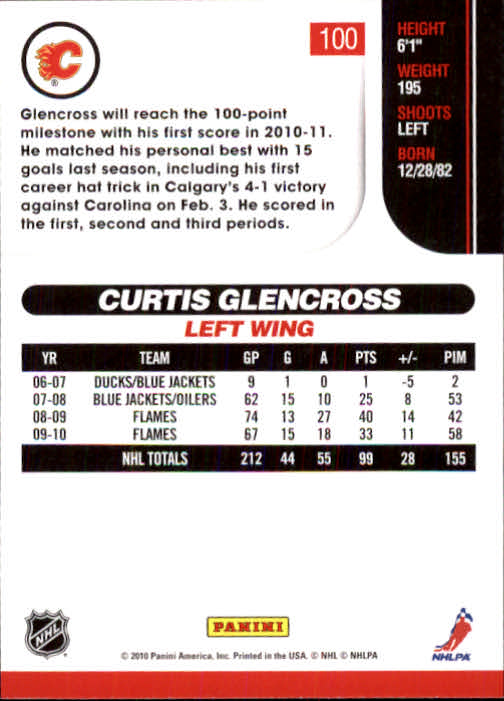 2010-11 Score #100 Curtis Glencross back image