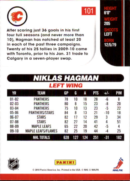 2010-11 Score #101 Niklas Hagman back image