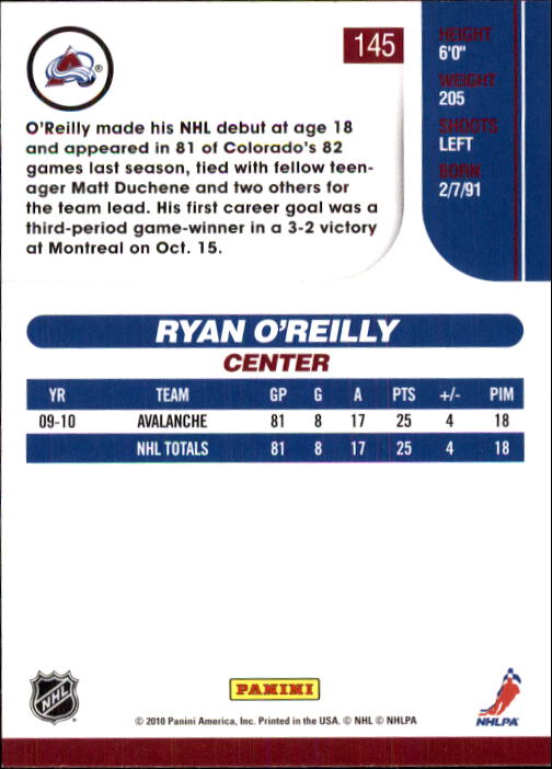 2010-11 Score #145 Ryan O'Reilly back image