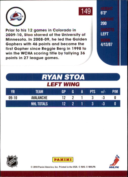 2010-11 Score #149 Ryan Stoa back image