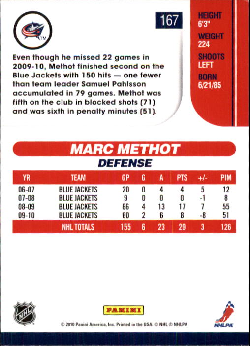 2010-11 Score #167 Marc Methot back image