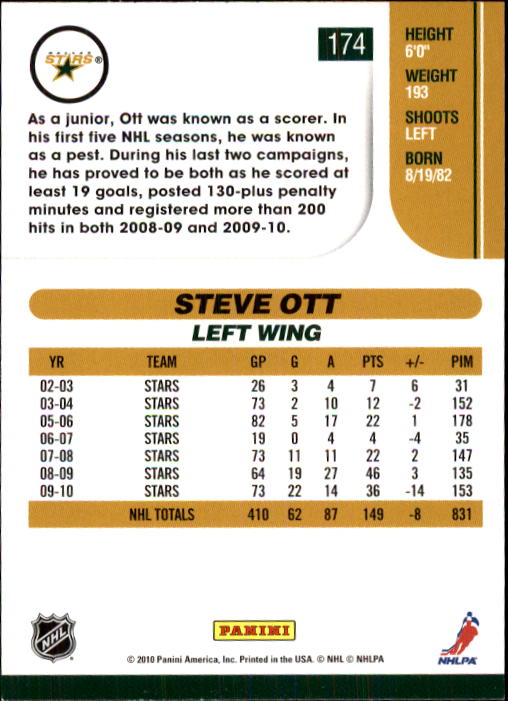2010-11 Score #174 Steve Ott back image