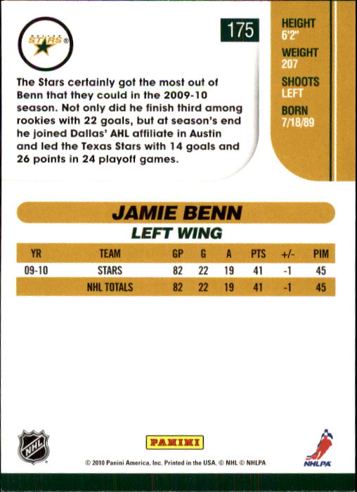 2010-11 Score #175 Jamie Benn back image