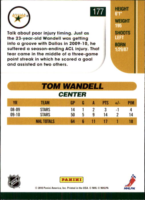 2010-11 Score #177 Tom Wandell back image