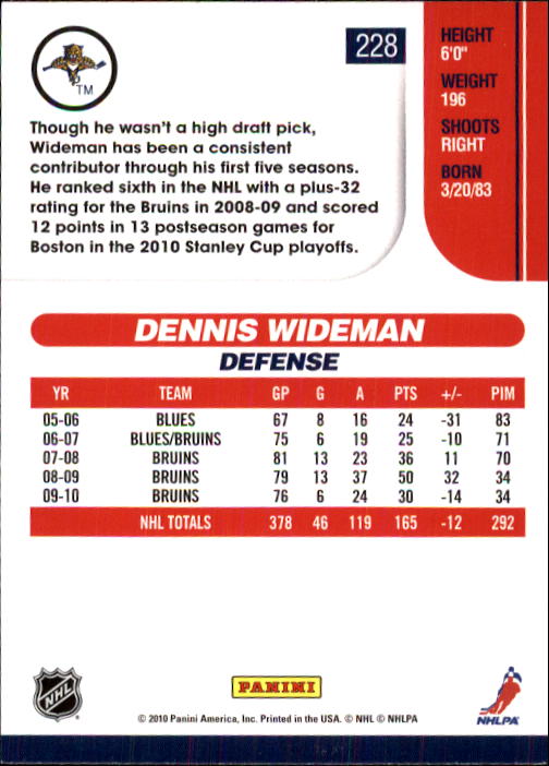 2010-11 Score #228 Dennis Wideman back image