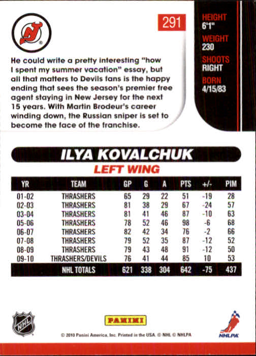 2010-11 Score #291 Ilya Kovalchuk back image