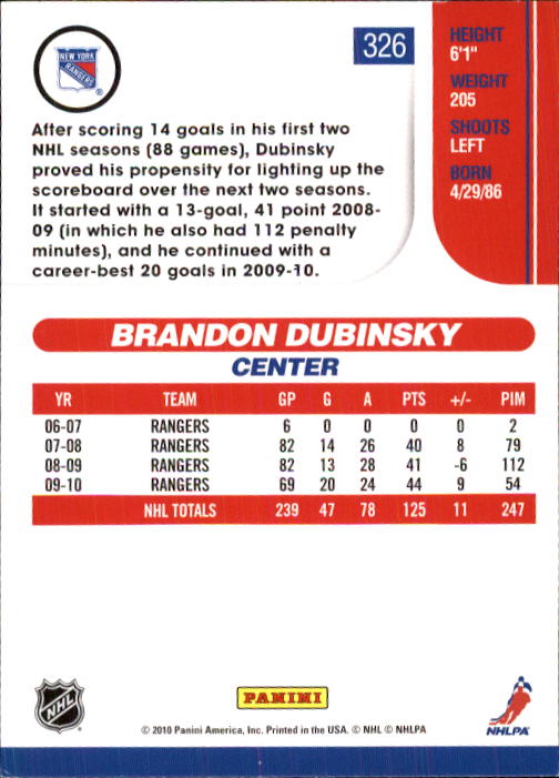 2010-11 Score #326 Brandon Dubinsky back image