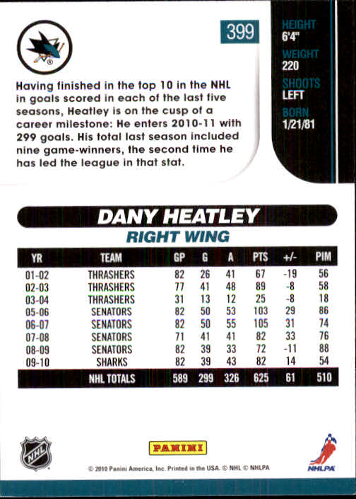 2010-11 Score #399 Dany Heatley back image