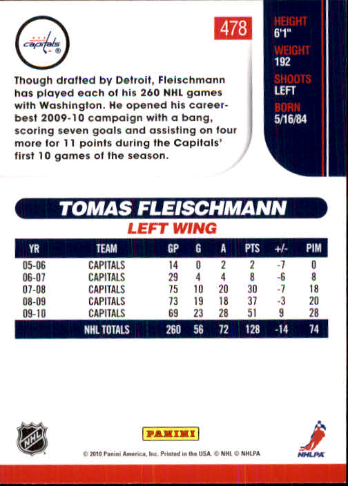 2010-11 Score #478 Tomas Fleischmann back image