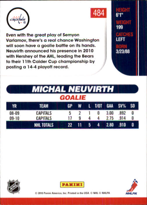 2010-11 Score #484 Michal Neuvirth back image