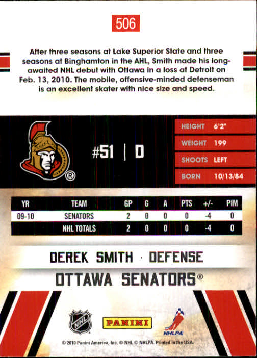 2010-11 Score #506 Derek Smith HR RC back image