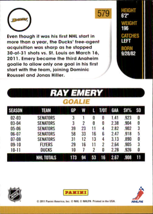 2010-11 Score #579 Ray Emery back image