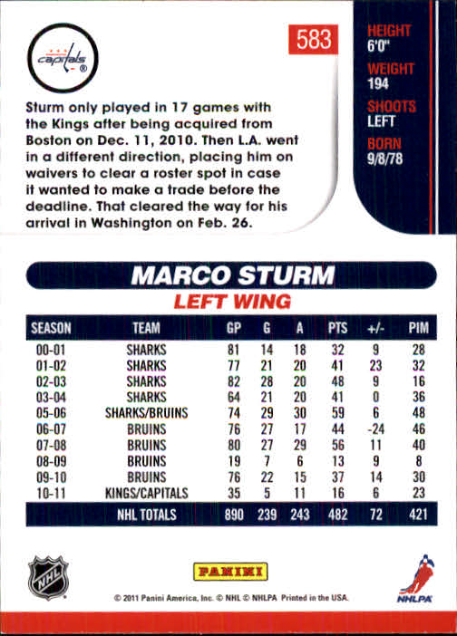 2010-11 Score #583 Marco Sturm back image