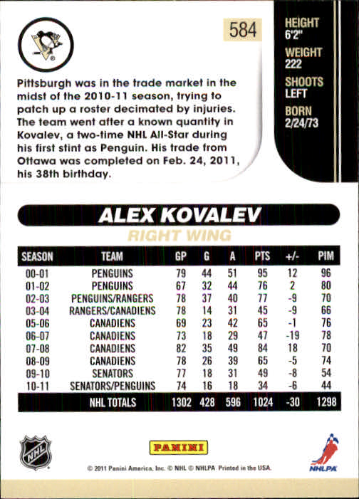 2010-11 Score #584 Alex Kovalev back image