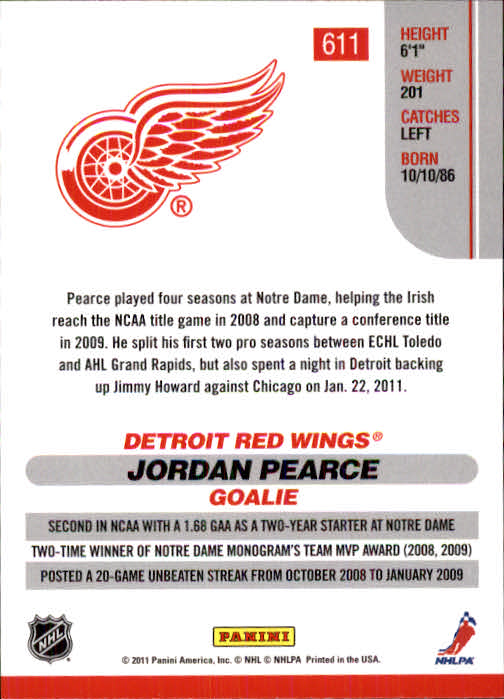 2010-11 Score #611 Jordan Pearce RC back image