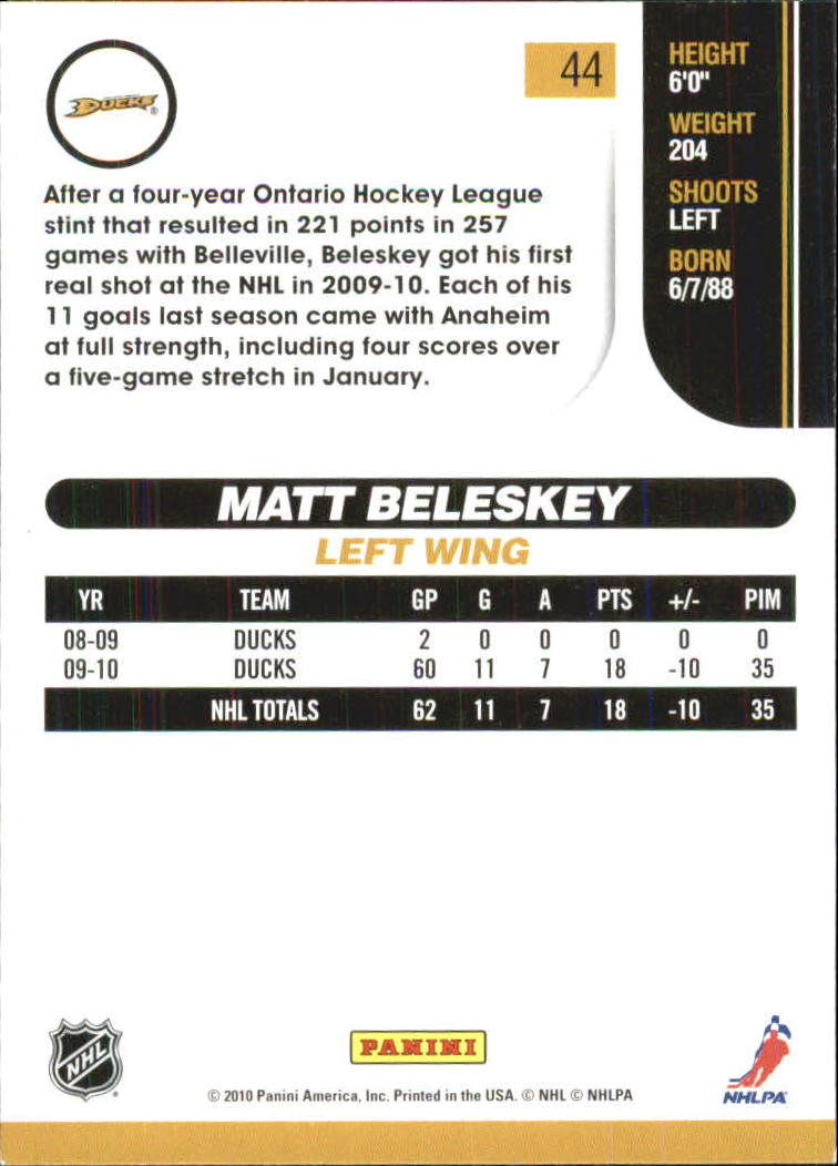 2010-11 Score Glossy #44 Matt Beleskey back image