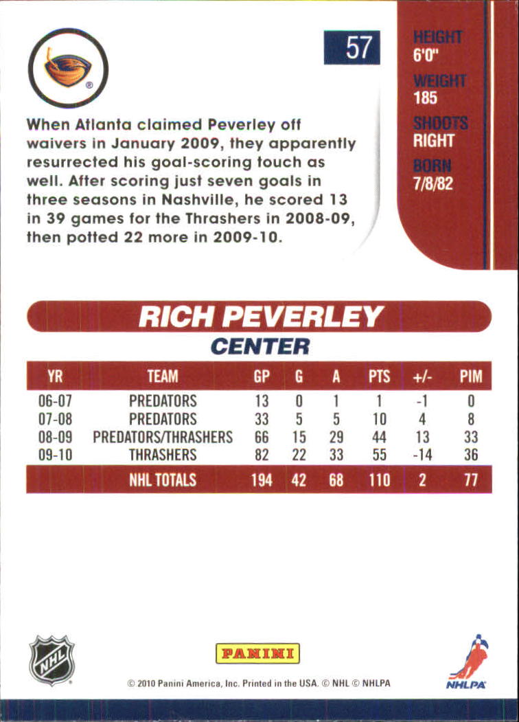2010-11 Score Glossy #57 Rich Peverley back image