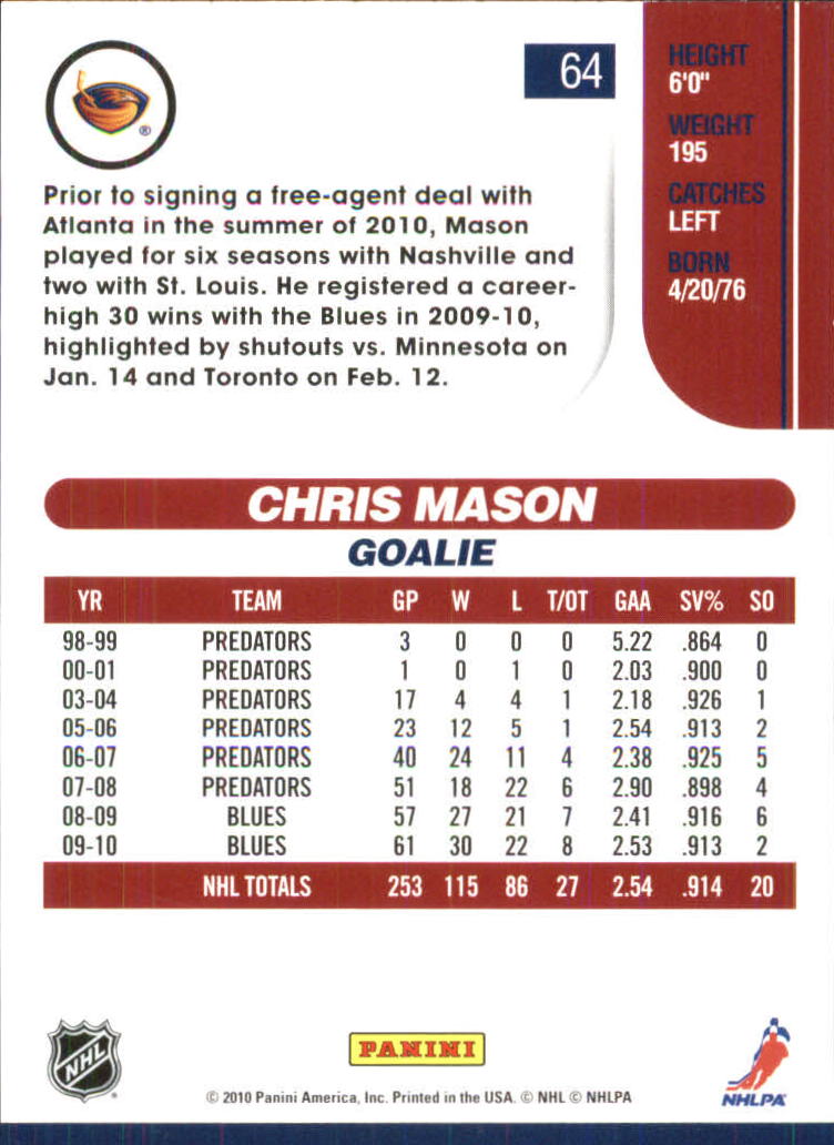 2010-11 Score Glossy #64 Chris Mason back image