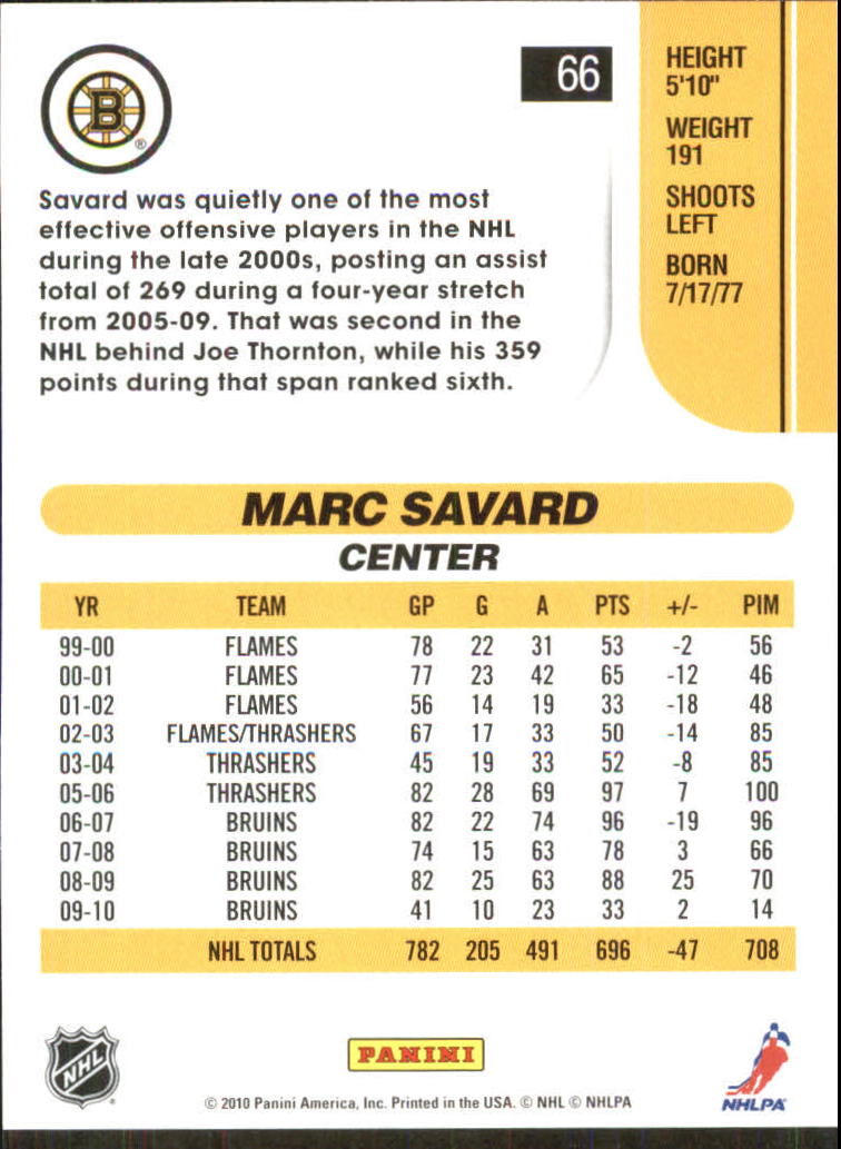 2010-11 Score Glossy #66 Marc Savard back image