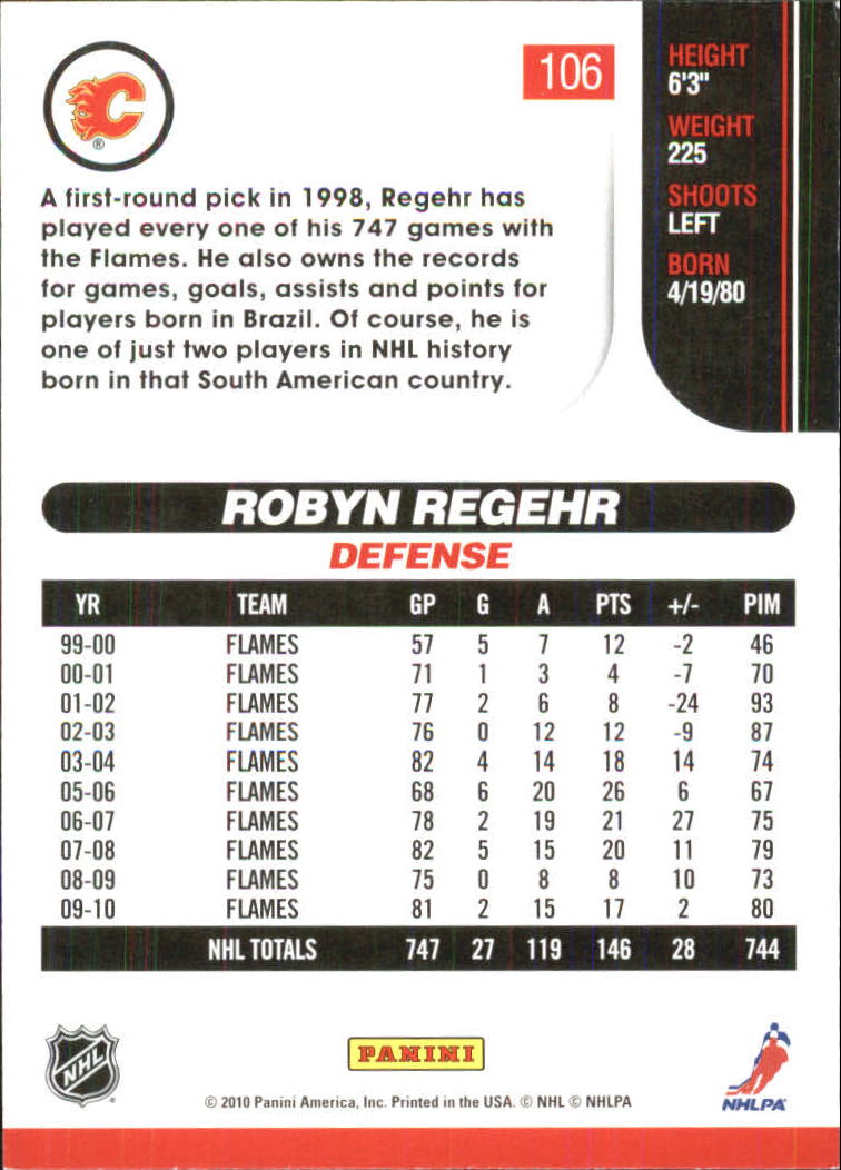 2010-11 Score Glossy #106 Robyn Regehr back image
