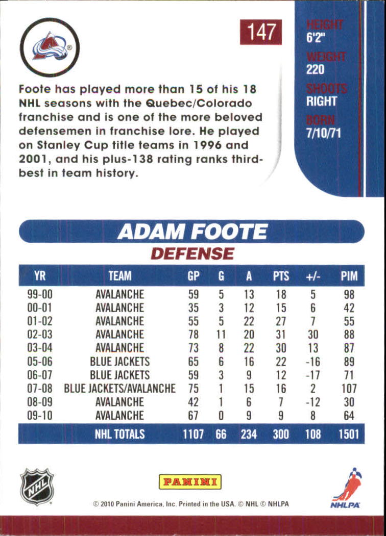 2010-11 Score Glossy #147 Adam Foote back image