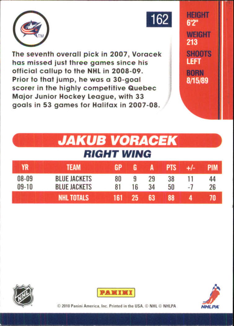 2010-11 Score Glossy #162 Jakub Voracek back image