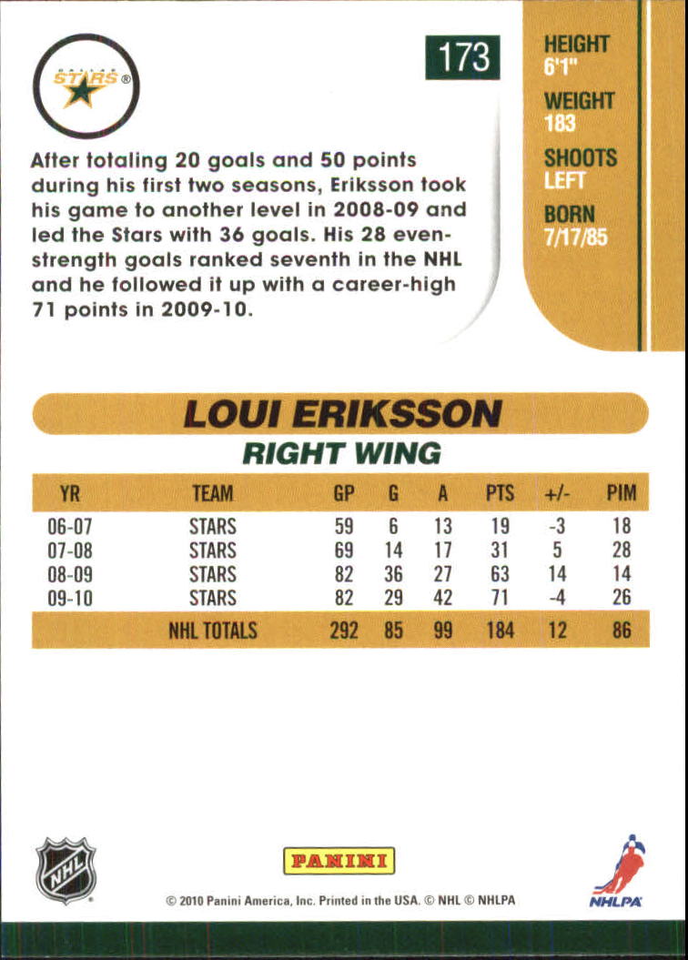 2010-11 Score Glossy #173 Loui Eriksson back image