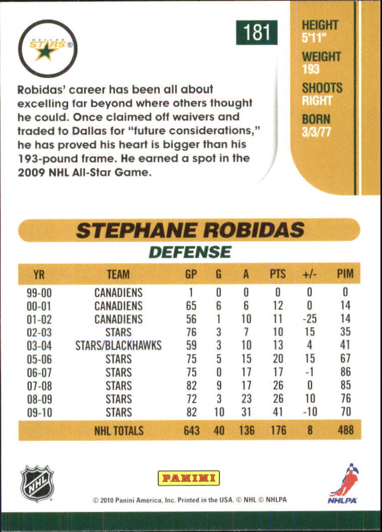 2010-11 Score Glossy #181 Stephane Robidas back image