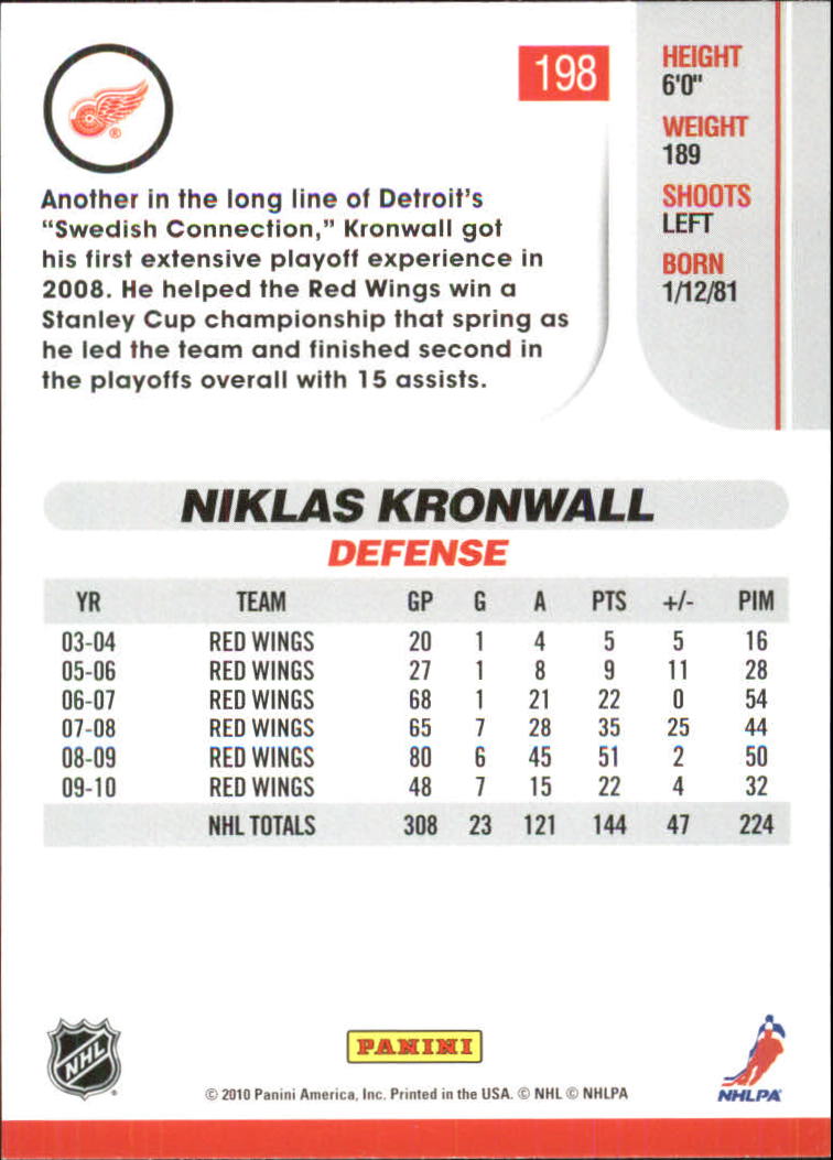 2010-11 Score Glossy #198 Niklas Kronwall back image