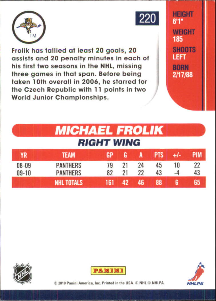 2010-11 Score Glossy #220 Michael Frolik back image