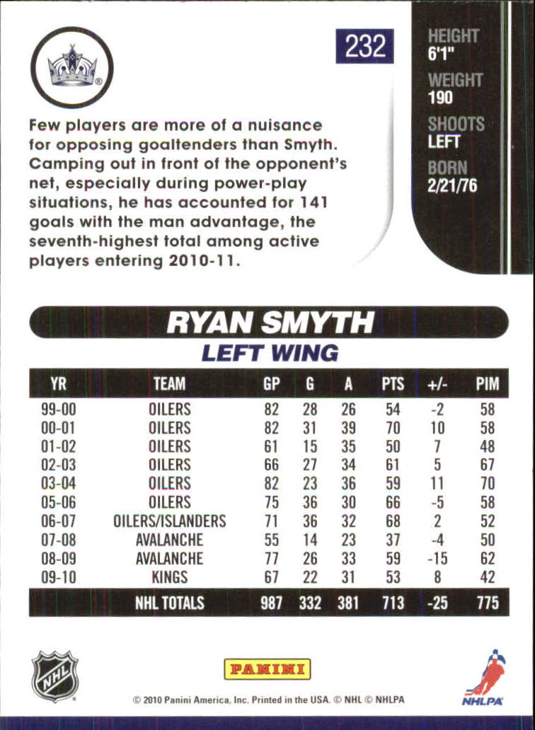2010-11 Score Glossy #232 Ryan Smyth back image